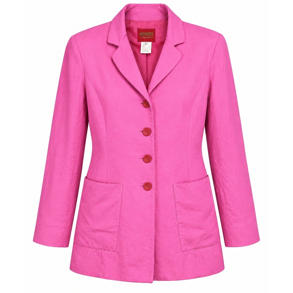 Vintage KENZO Studio Pink Linen Blend Blazer Jacket Size 10 Runs Small